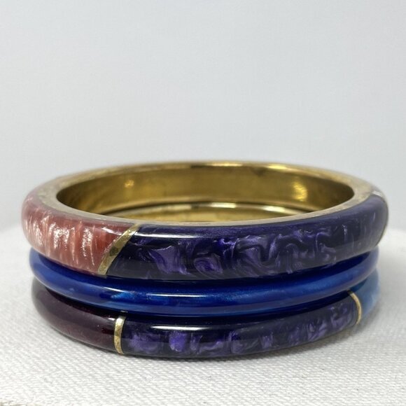 Enamel Bangle Bracelets SET OF 3 Colorblock Marbled Retro Classic - Picture 7 of 16